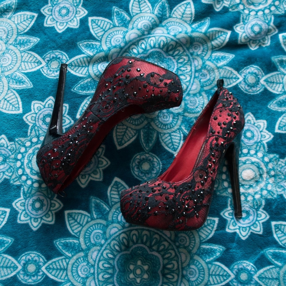 Red and Black lace/beaded Platforms
